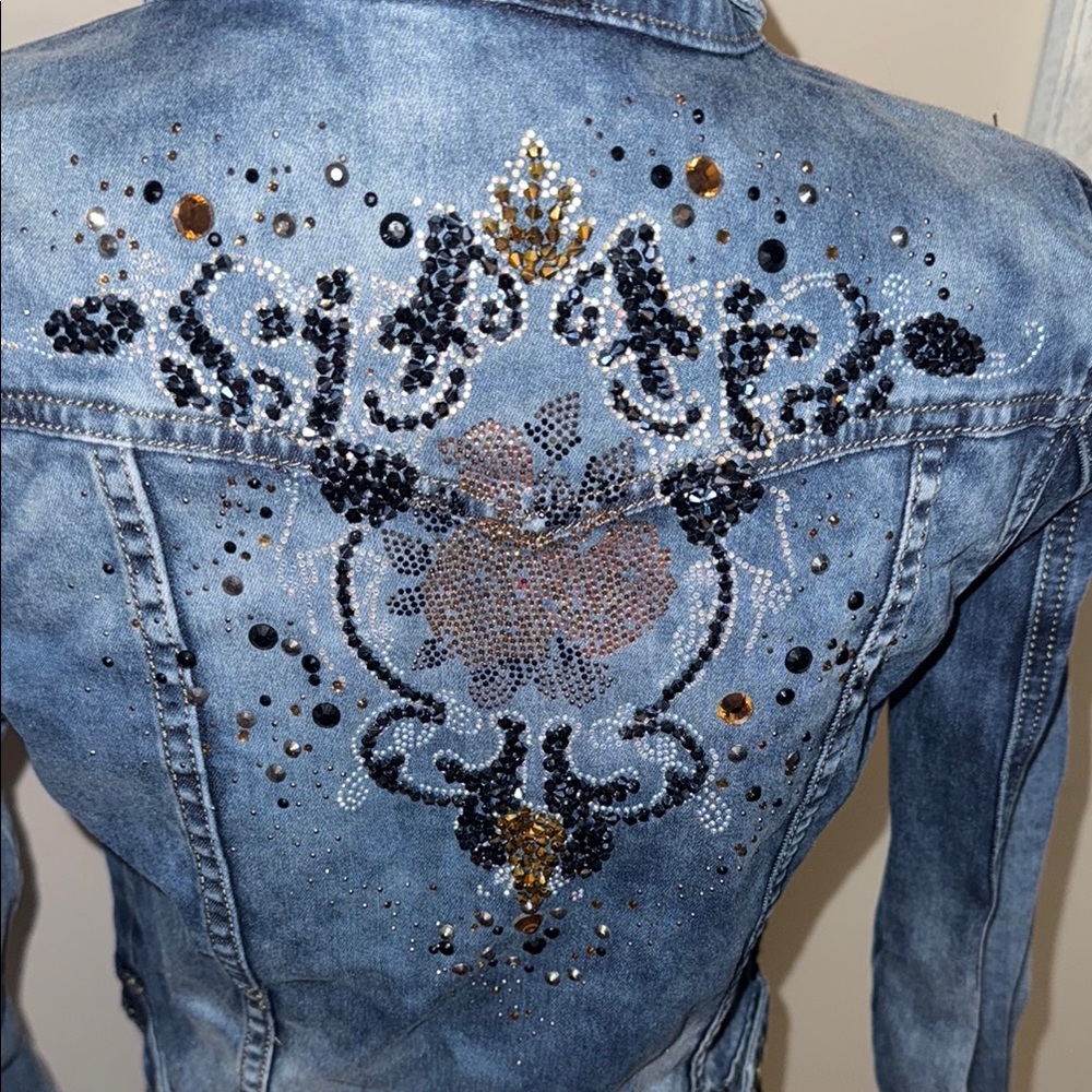 COPY - Embroidered Blue Denim Jacket With Embellishments - Picture 6 of 7